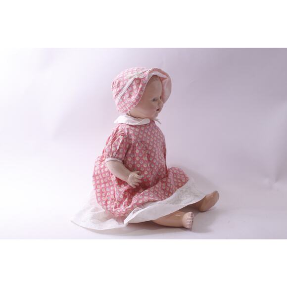 Baby Dimples, Horseman, Vintage, Composition Doll, Red Dress, Retro Toy, FLAW - Picture 4 of 8